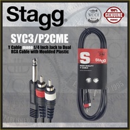 Stagg SYC3/P2CME Y Cable Mono 1/4 Inch Jack to Dual RCA Cable with Moulded Plastic - 10ft / 3 Meter