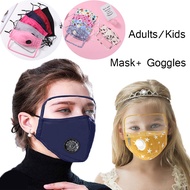 Face Mask With Breathing Valve Adult/child Mask + Goggles Washable Reusable Cotton Mask Pluggable Pm2.5 Filter