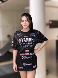 เสื้อยืด YAMAHA เสื้อกีฬา ผ้าไมโครมันพรีเมี่ยมเกรดA สีดำ-เทา  ป้ายLP