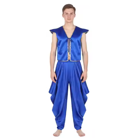 Mens Arab King Prince Cosplay Costume Outfit for Halloween Carnival Rave Party Dress up Fly Sleeve V