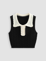 Cider Rosette Contrasting Trim Knitted Polo Vest