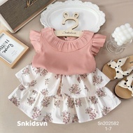 (SN13) Set bộ bé gái Set áo tăm tay tiên chân váy hoa tầng cho bé gái