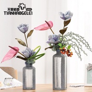 Glass Engraved Restaurant Stone Pattern Nordic Gray Tianhao Office Vase Handmade Living Room Flower 