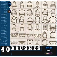 European furniture brushes: Tables, Chairs, Sofas (Photoshop & Procreate)