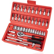 46PCS Small Drive Socket Ratchet Wrench Screwdriver Set,  Inch Metric Socket and Ratchet Wrench Set 