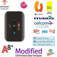 (Modified )5G unlimited data portable modem router WiFi A8+ hotspot WiFi supports all Malaysia Telecom unlimited data 300mbps can be modified IMEI Pocket WiFi