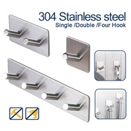 304 Stainless Steel Hook Self Adhesive 3M Hook Wall Door Hook Towel Hook Hanger for Bathroom Home Ki