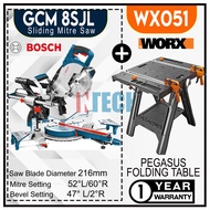 BOSCH GCM8SJL SLIDING MITRE SAW C/W WORX WX051 PEGASUS TABLE WORK