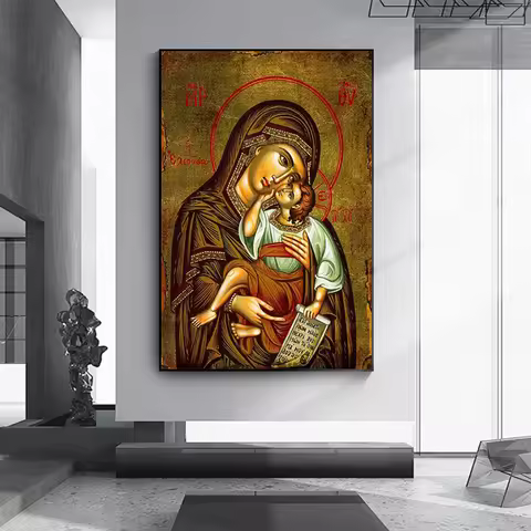 The Therapist Virgin Mary And Jesus Ikon Panagia Mother Of God Byzantine Orthodox Religious Canvas W