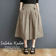 Celana Kulot Saloka Pants Oversize Highwast Jumbo Polos Kekinian Bahan Linen Rami 7/8 Nyaman Dipakai