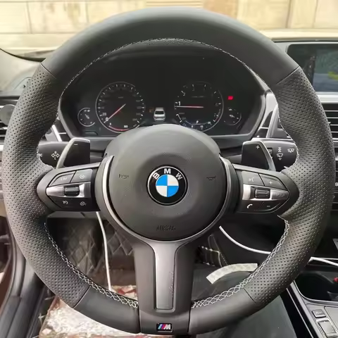 Hand-stitched black leather car steering wheel cover for BMW M Sport F06 F10 F15 F16 F20 F21 F25 F30