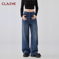 CLASHE Seluar Jeans Women Baggy Denim Pants Straight Cut Vogue Plus Size 25-38 Size Loose Jeans