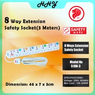8 Way Extension Safety Socket with Safety Mark (3 Meter)