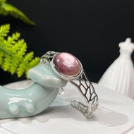 銀製鏤空開口手鐲 紫金共生鋰雲母 橢圓形寶石 銀手環 銀鐲 S925