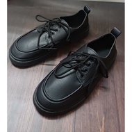 Women's Black Oxford Shoes Korean Style Lace-up Flat Sole Square Toe Comfortable for School and Work