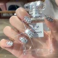 Hand-311 Silver Shiny Diamond Fake Nails Elegant Sparkling Wearable Nails Nail Stickers 24 Nail Stic