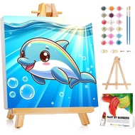Reivworl Paint by Numbers Kit for Kids with Frame and Easel, Dolphin Paint by Number for Kids Age 6-