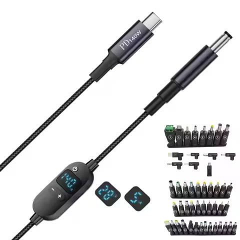 Digital Display USB C to DC PD Adapter Cable with 28/34 Connector Tips Adjustable Voltage Type-C to 