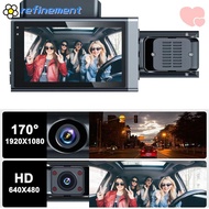 REFINEMENT Vehicle Recorder, Night Vision Loop Recording Car DVR,  APP Control 3 Lens HD Car Dashcam