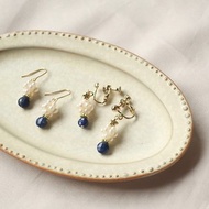 淡水珍珠/藍紋石耳環