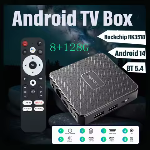 New Android 14 TV Box Rockchip Rk3518 Global Version T8S Smart TV Box Google Assistant Multimedia Pl