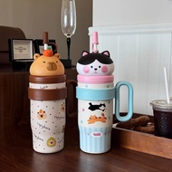 800ml Tumbler with Filter Cute 3D Design(Capybara/Dog/Cat), Stainless Steel, Double Walled, Leak-Pro