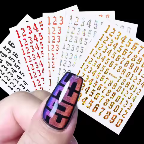 3D(0-9) Numbers Nail Sticker Black White Gold Silver Retro Numbers Nail Decals 8*10 Self-Adhesive Pe