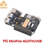 Rasberry Pi 5 PCIe TO MiniPCIe 4G Gigabit Ethernet RJ45 USB HUB HAT+ SIM7600G-H/EG25-G