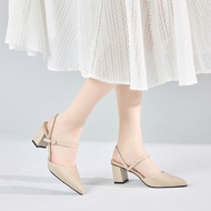 Cao Gót MWC G241 - Giày Cao Gót Gót Vuông Mũi Nhọn Hở Gót Phối Quai Hậu Thanh Mảnh Sang Trọng.