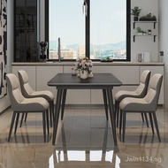 Small Apartment Dining Table with Rock Slab, Home Dining Table, Rectangular Modern Minimalist Black 