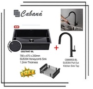 Cabana CKS7847-BL SUS304 Honeycomb Kitchen Sink + CB889SS-BL/890 Pull Out Kitchen Sink Tap