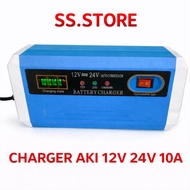 Charger Aki Mobil Motor 12 Volt 24 Volt 10A Cas Aki Canggih Otomatis
