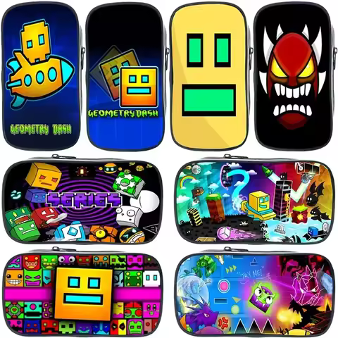 Funny Cartoon Geometry Dash Pencil Case Makeup Box High Capacity Pencil Bag Students School Supplies