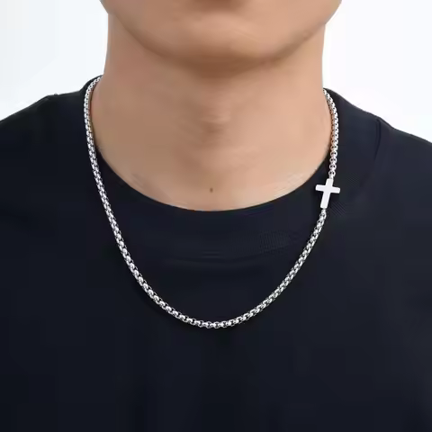 Vnox 50cm Stainless Steel Box Chain Necklace with Cross Pendant for Men Women, Hiphop Rock Jewelry G