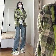 Áo sơ mi nam nữ form rộng 2N Unisex somi khoác ngoài sọc xanh lá số 27