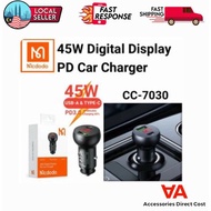 Mcdodo CC-7030 Quick Charge Dual Output USB Car Charger 45W Digital Display PD Fast Charging Adapter