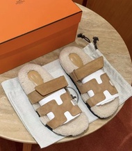 愛馬仕毛毛拖鞋 棕色二舅毛拖鞋 Hermes Chypre Sandal
