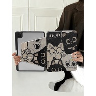 Black White, Cat, 360 Degree Rotating, with Pen Slot, Tablet Protective Case, Suitable for Samsung T