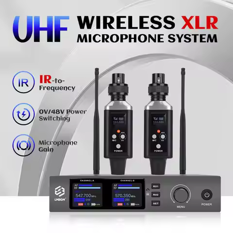 LMBGM TR6 UHF Wireless XLR Microphone System Dual Channel Rechargeable Transmitter Receiver with IR 