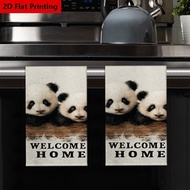 2D Flat Printing 2PC Panda Bears Rustic Animal Friends Faux Woodgrain Kitchen Decor Towels and Dishc