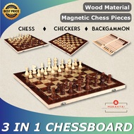 3 in 1 Chess Board Set Premium Wooden & Magnetic Folding Potable Chess Board Chess Set Tournament Si