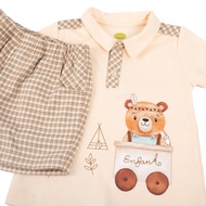 ENFANT (อองฟองต์) ชุดเสื้อเชิ้ต+กางเกง สำหรับเด็กอายุ 3 เดือน - 2ปี คอลเลกชั่น หมีกางเต็นท์ ผ้าคอตตอนออร์แกนิก สีครีม