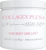 Collagen Plus + with Hyaluronic Acid, MSM CoQ10 Vitamin C and D, Sugar Free Collagen Peptides Powder for Women Men, Tighten Skin Boost Hair Nails Bone Joint &amp; Lean Muscle, Paleo Keto Unflavored 3.1 oz