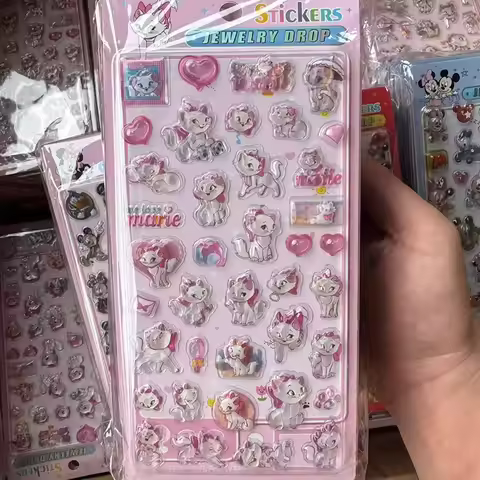 4 Pcs Disney Marie 3D Relief Crystal Sticker Cute Cartoon Mickey Minnie Sticker Student Diy Scrapboo