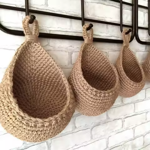 Handwoven Hanging Wall Vegetable Fruit Basket Organizer Container Decor for Kitchen Garden Mount Wal
