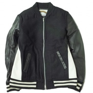 二手 METAPHORE 日本製造真皮運動夾克，羊毛和皮革混紡，2 碼，黑色。另有飛行員夾克和外套可供選擇。