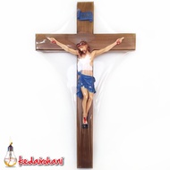 Wooden Hanging Wall Cross Corpus Jesus Corpus INRI Fiberglass 50 cm