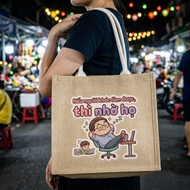 Jute fabric tote bag with sticker for office workers extruded to their family' - fun colleague gift 