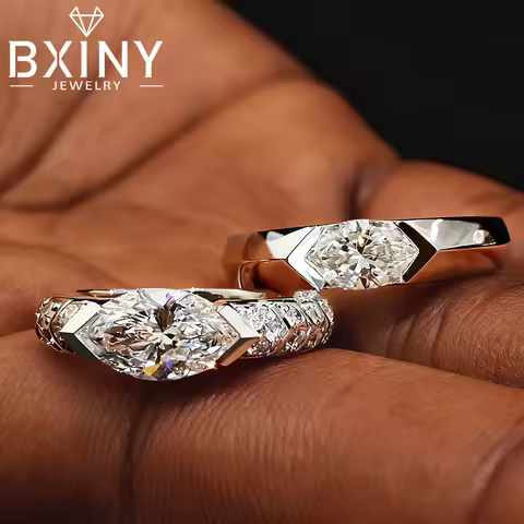 BXINY GRA Certified 1CT Marquise Cut Moissanite Ring S925 Silver for Women D Color Lab Diamond Engag