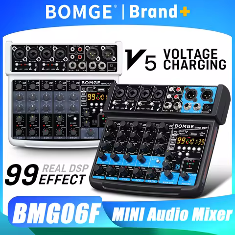 BOMGE Professional 6 Channel 99DSP Audio Mixer 48V Phantom Power USB Studio Karaoke Bluetooth DJ Con